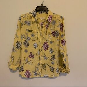 Charter Club Luxury Linen Summer in Bloom Button Down Top Floral Medium Petite